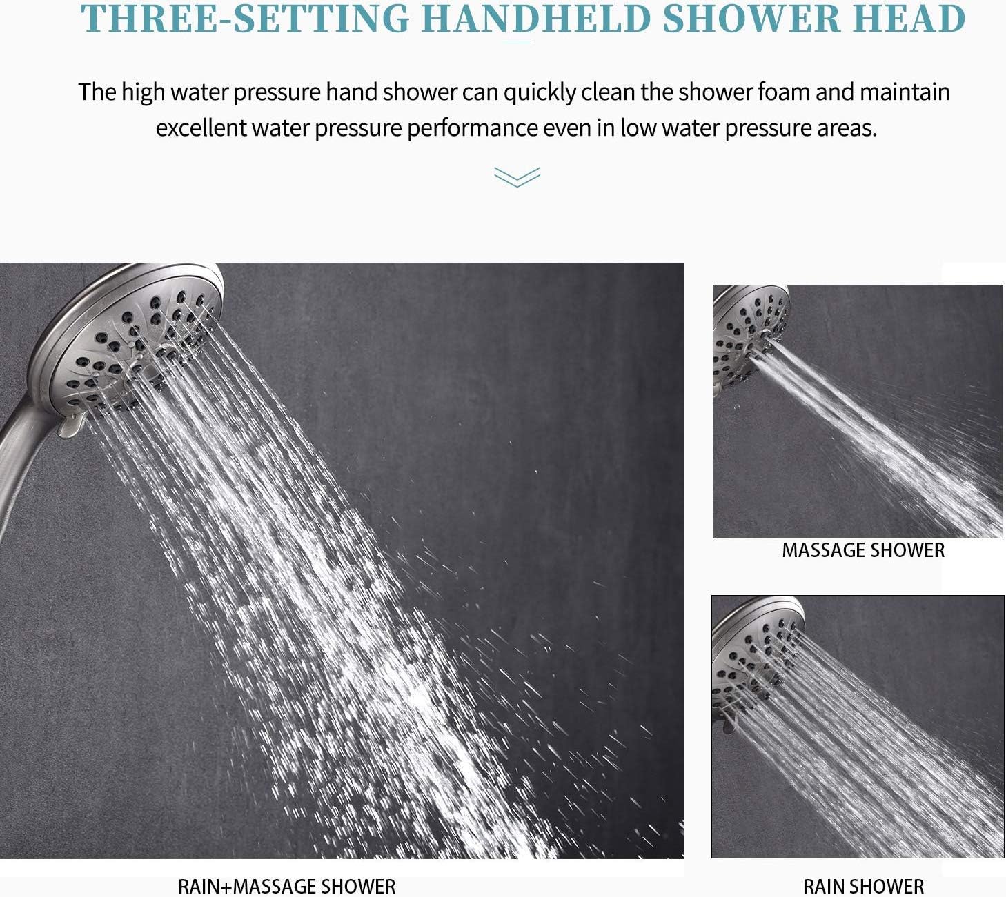 Shower System, Wall Mounted Shower Faucet Set for Bathroom with High Pressure 8" Rain Shower head and 3-Setting Handheld Shower Head, Brushed Nickel （Rough in Pressure Balance Valve Included) - - 