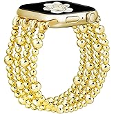 JR.DM Beaded Bracelet Compatible with Apple Watch Bands 45mm 44mm 46mm 42mm Women, Dressy Fancy Fashion Stretchy Elastic Jewelry Strap Replacement for iWatch Series 10/9/8/SE/7/6/5/4/3/2/1, Gold