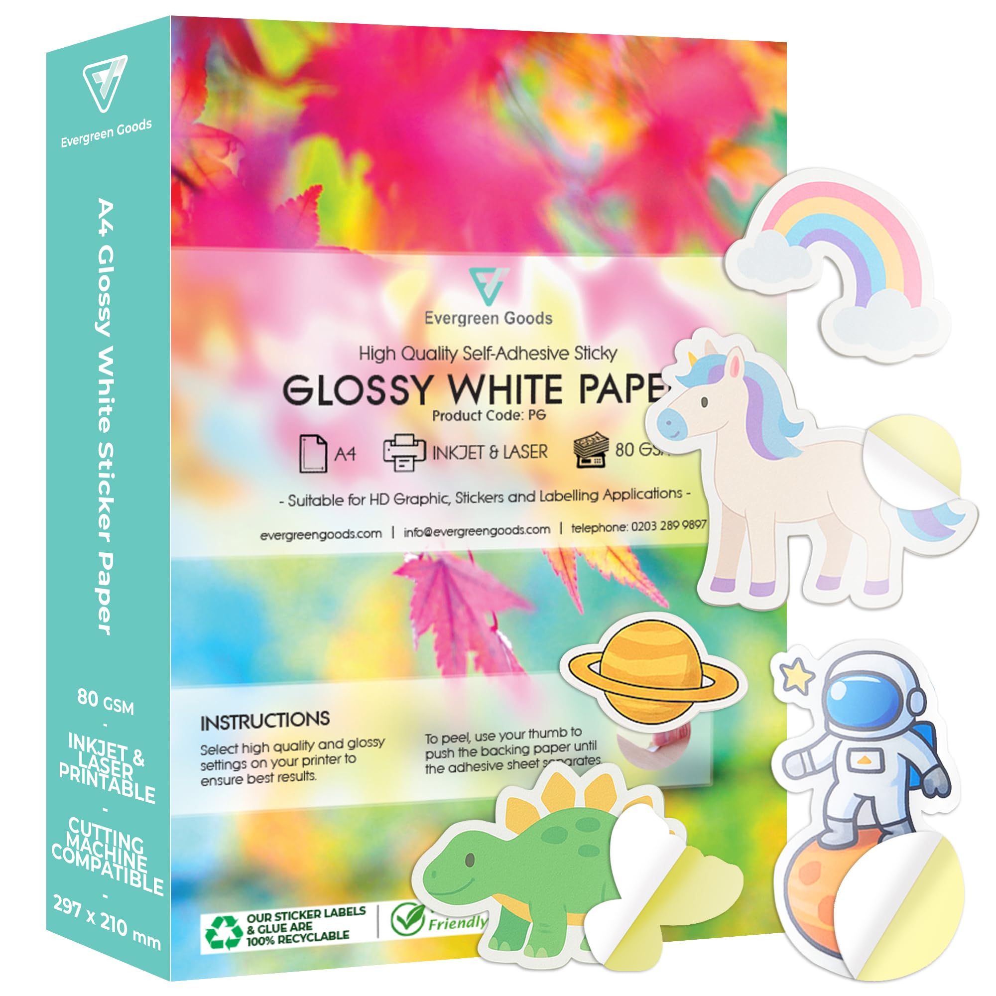 50 Sheets Glossy White Printable Sticker Paper A4 | Inkjet & Laser | Create & Print Your Own Stickers, Product Labels, Sticky Paper for Cricut