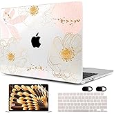 MEEgoodo Case for MacBook Air M4/M3/M2 13.6 inch 2025 2024 2022, Fit Model A3240 A3113 A2681, Compatible with MacBook Air 13 inch, Laptop Hard Shell Case with Keyboard Cover, Tropical Pink Flowers