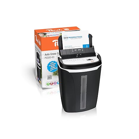 Peach PS500-60 Partikelschnitt Aktenvernichter | 5/50 Blatt | 21 Liter | 4 x 32 mm Partikel (P-4) | Papier, CDs, Kreditkarten