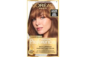 L'Oreal Paris Superior Preference Luminous Fade-Defying Permanent Hair Color, Hair Dye For Up to 9 Weeks of Radiance, Light Amber Brown 6AM, 1 Hair Dye Kit