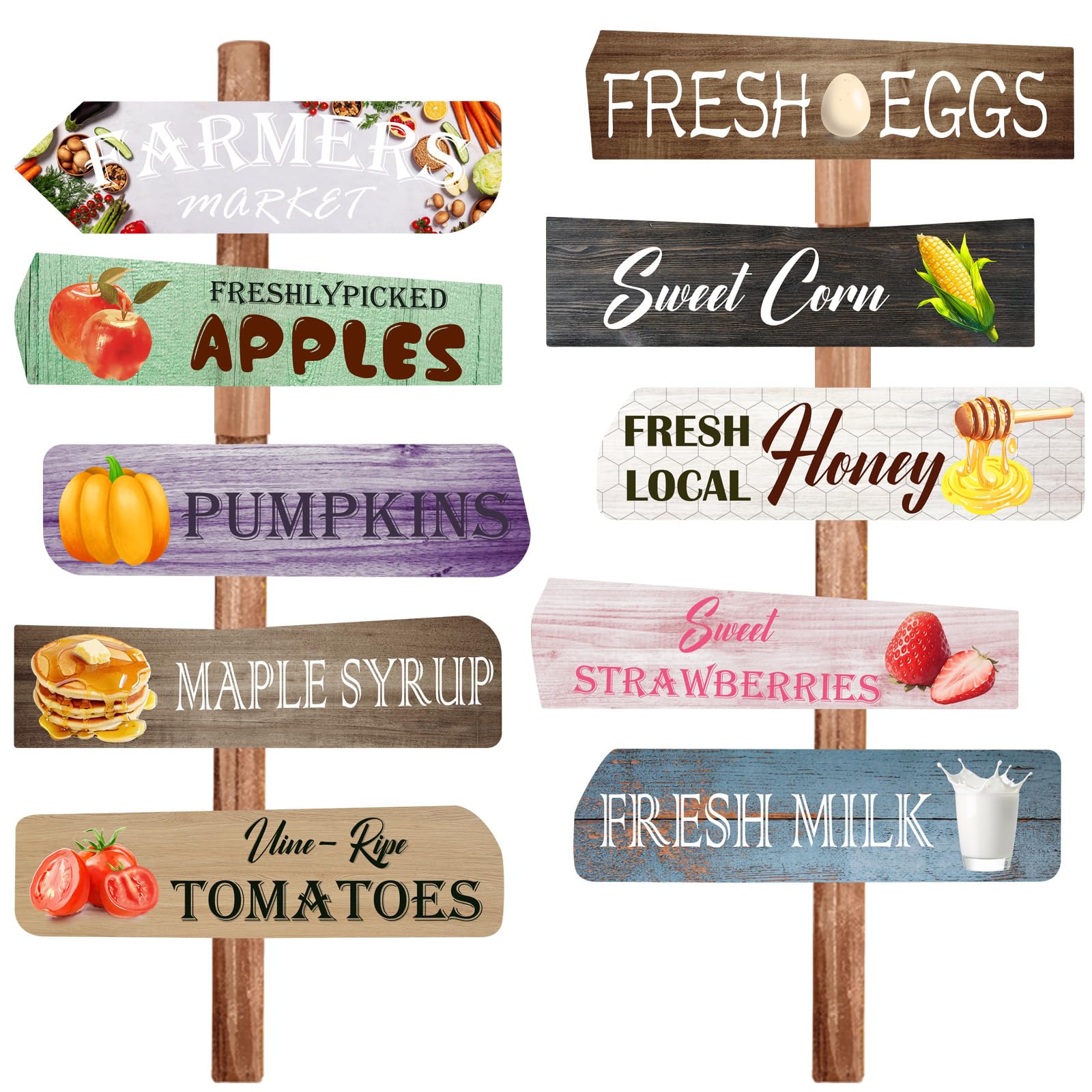 Photo 1 of **PARTIAL SET/ MISSING PIECES*** 10Pcs Farmers Market Directional Sign Fresh Produce Sign with 20Pcs Glue Market Theme for Party Decor Outdoors Business Supplies Not Include Wooden Stakes