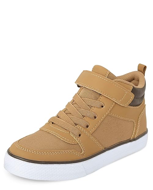 The Children's Place,Baby Boys and Toddler Casual Lace Up Hi Top Sneakers,Tan,Toddler,6