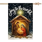 CROWNED BEAUTY Christmas House Flag Nativity 28x40 Inch Double Sided Religious Joy to the World Decoration for Outside Yard CF1891-40