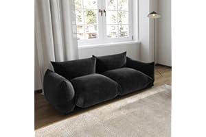 JACH Mid-Century Modern Comfy Love seat Sofa, Chenille Couch Deep Love Seat Couches with Thick Cushion, 77" Plush Sofas Furniture for Small Spaces Living Room Bedroom Office Apartment, Black