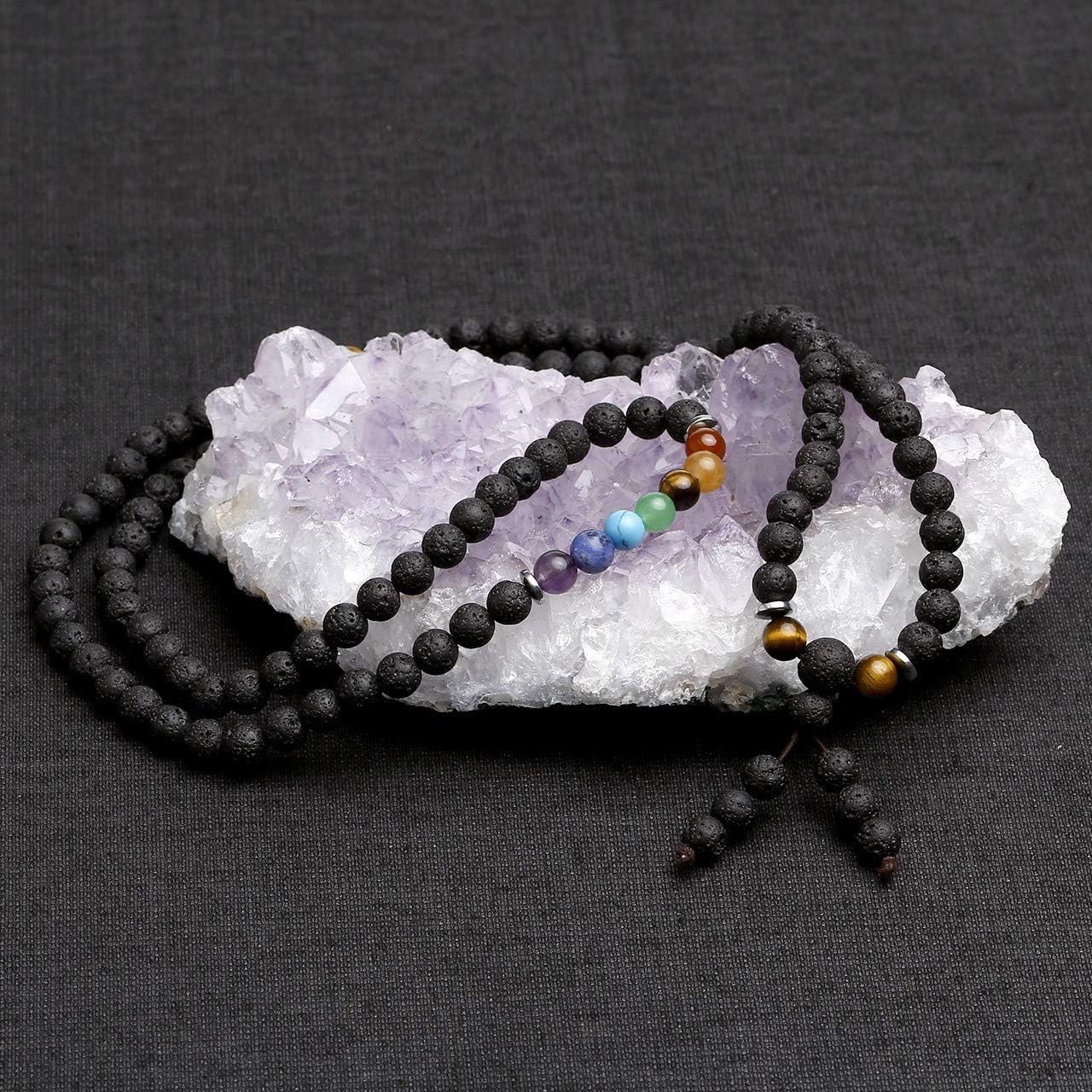 JOVIVI 108 Mala Prayer Beads Meditation Bracelet 7 Chakra Crystal Healing Lava Rock Stone Essential Oil Aromatherapy Diffuser Necklace Men Women Reiki Jewellery - Image 4