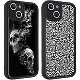 Yomjew 2 Pack Skeleton Skull Case for iPhone 14 6.1", Cute Full Camera Lens Pattern Aesthetic Design Soft Slim Frame Protective Shockproof TPU Phone Cover for Women Girls-06