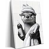 Funny Bathroom Otter Canvas Wall Art Cute Otter Painting Picture Wall Decor Black and White Bathroom Animal Poster Print Artwork for Home and Office Restroom Home Decoration 12x16in