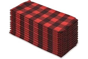 Kitchen Cloth Buffalo Plaid Red Black Christmas Napkins 12 Pack 18X18 Inches 100% Cotton Fabric Table Linen Napkins, Washable Reusable Napkins for Holiday Christmas Party Table Setting Decor by PERLLI