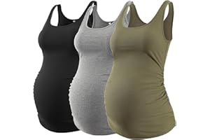 Tjukufpa Women Maternity Tank Tops 3 Pack Rib Side-Shirred Sleeveless Pregnancy Basic Shirt