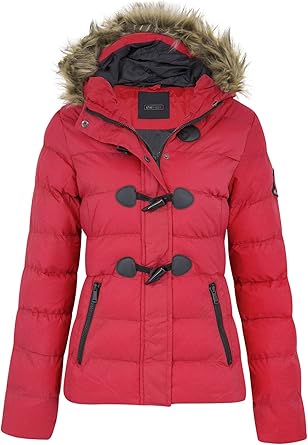 red padded faux fur hooded coat
