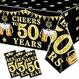 Turypaty 3 Pack Black Gold 50th Birthday Tablecloth Decorations for Men Women, Cheers to 50 Years Table Cover Party Supplies, Fifty Years Old Birthday Anniversary Disposable Table Cloth Decorations