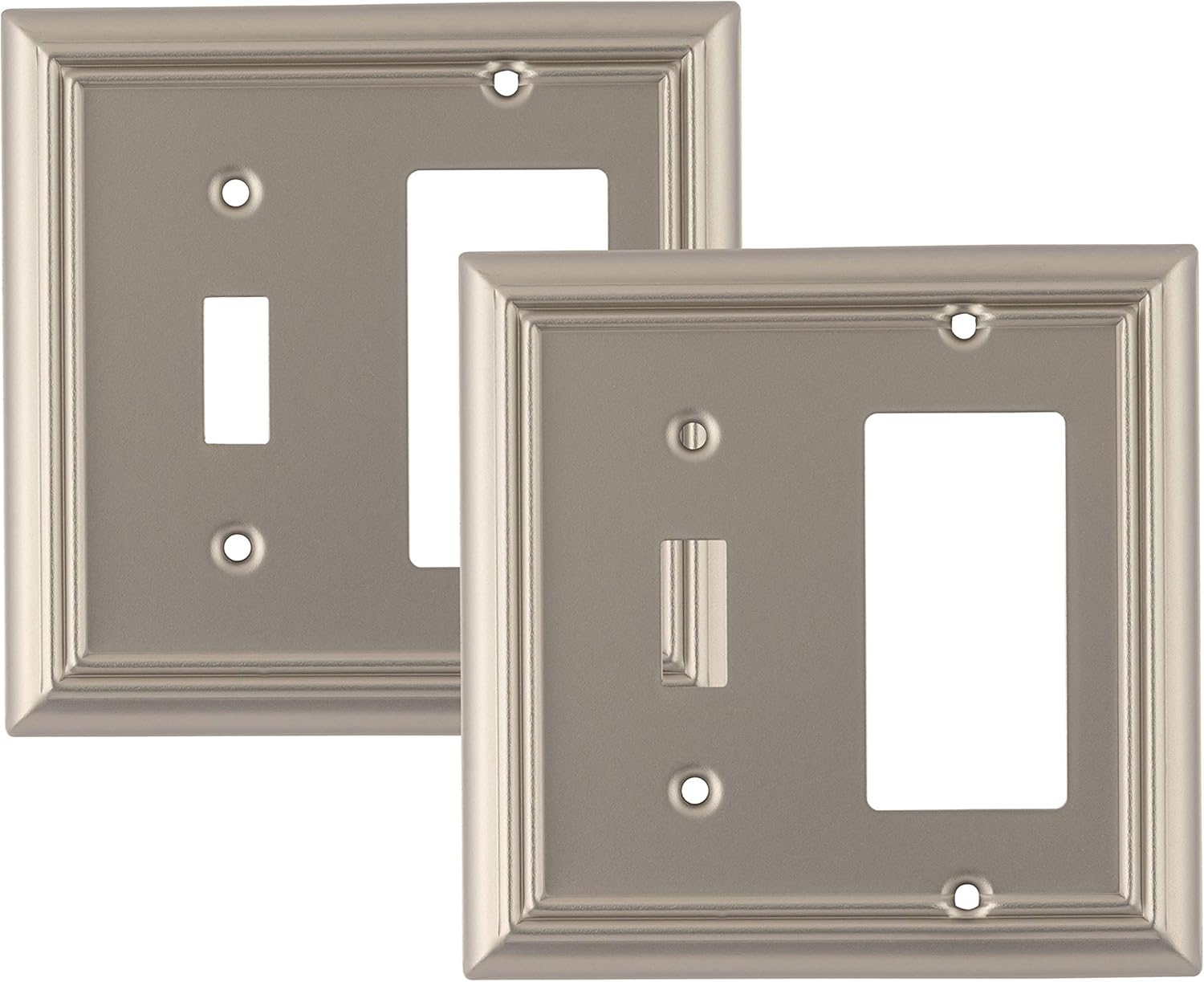 Pack of 4 Wall Plate Outlet Switch Covers by SleekLighting | Decorative Satin Nickel | Variety of Styles: Decorator/Duplex/Toggle / & Combo | Size: 1 Gang Duplex - - 