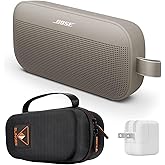 Bose New SoundLink Flex Portable Bluetooth Speaker (2nd Gen), Outdoor Speaker with Hi-Fi Audio, Up to 12 Hours Battery, Waterproof and Dustproof, + Slinger Hard Travel Case & USB Plug (Sandstone)