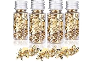 SERLIUM Edible Gold Leaf, Gold Leaf Cake Decoration Gold Flakes Food Gold Foil Decoration Baking Gold Foil Decor Chocolates Decor Gold Leaf Sheets for Cooking Dessert Decoration Crafts Makeup (4Pcs)