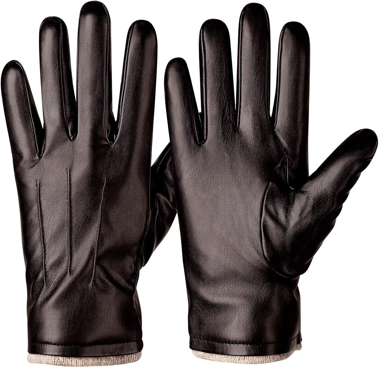 Winter PU Leather Gloves For Men, Warm Thermal Touchscreen Texting Typing Dress Driving Motorcycle Gloves With Wool Lining at  Men’s Clothing store