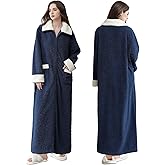 Oksun Womens Long Zipper Robe: Full Length Soft Fleece Warm Bathrobe - Cozy Fuzzy Winter Housecoat Plus Size