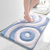 QJHOMO Blue and White Cute Bathroom Rugs Non Slip Bath Mat Modern Aesthetic Bathroom Decor, Geometric Striped Bath Rug Soft Fluffy Floor Mats, Thick Microfiber Carpet Machine Washable (18x26 inch)