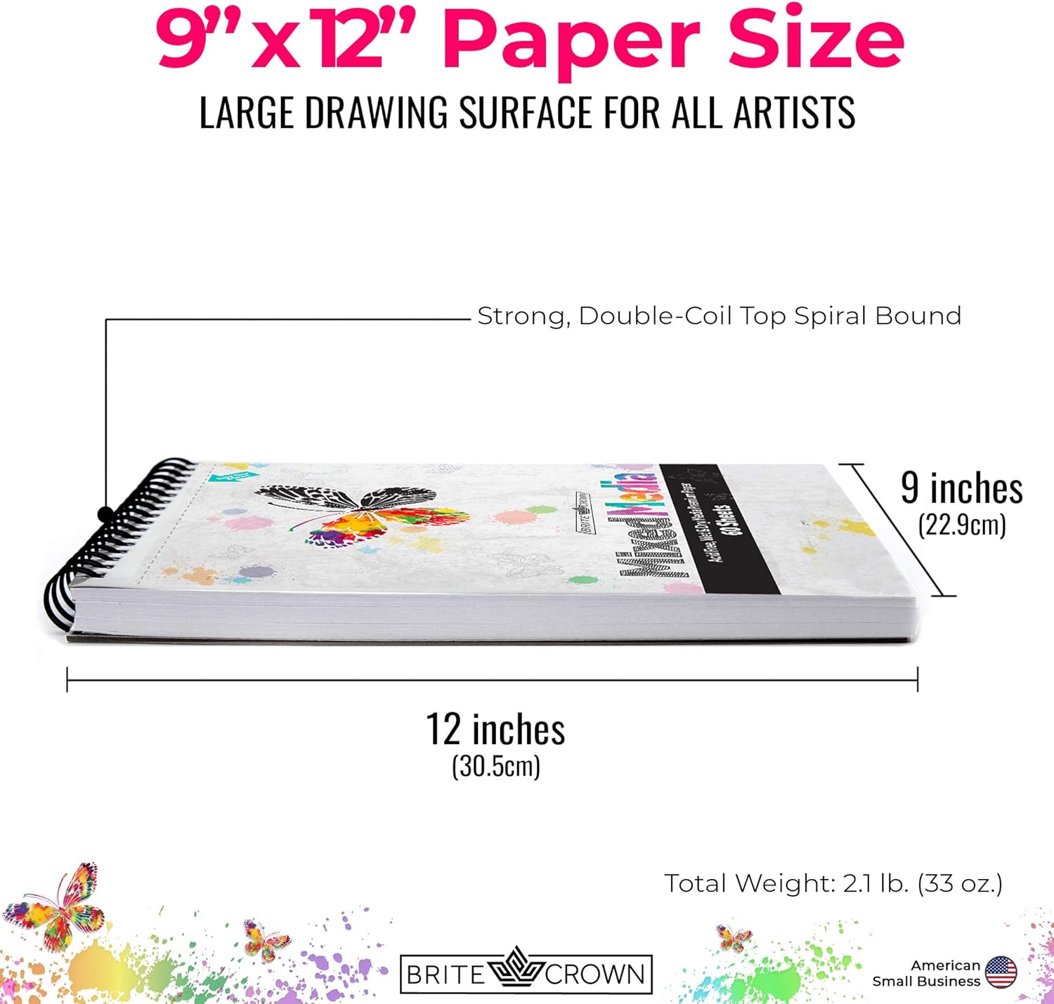 Brite Crown Mixed Media Sketch Pad 2-Pack – 9 x 12 Sketch Book 120 Sheets (60 Sheets Per Pad) Sketchbook Art Paper for Pencils, Markers, Paints, Charcoal 120lb (200gsm) Acid Free Drawing Paper: Arts, Crafts & Sewing