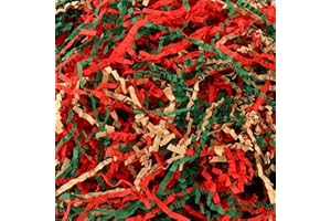 DOMMARE 7OZ Crinkle Shredded Paper Filler For Gift Baskets, Green Red Christmas Crinkle Paper Filler Gift Box Basket Stuffing For Christmas Gifts Decorations, 200g Raffia Grass For Men Women Boys Girls