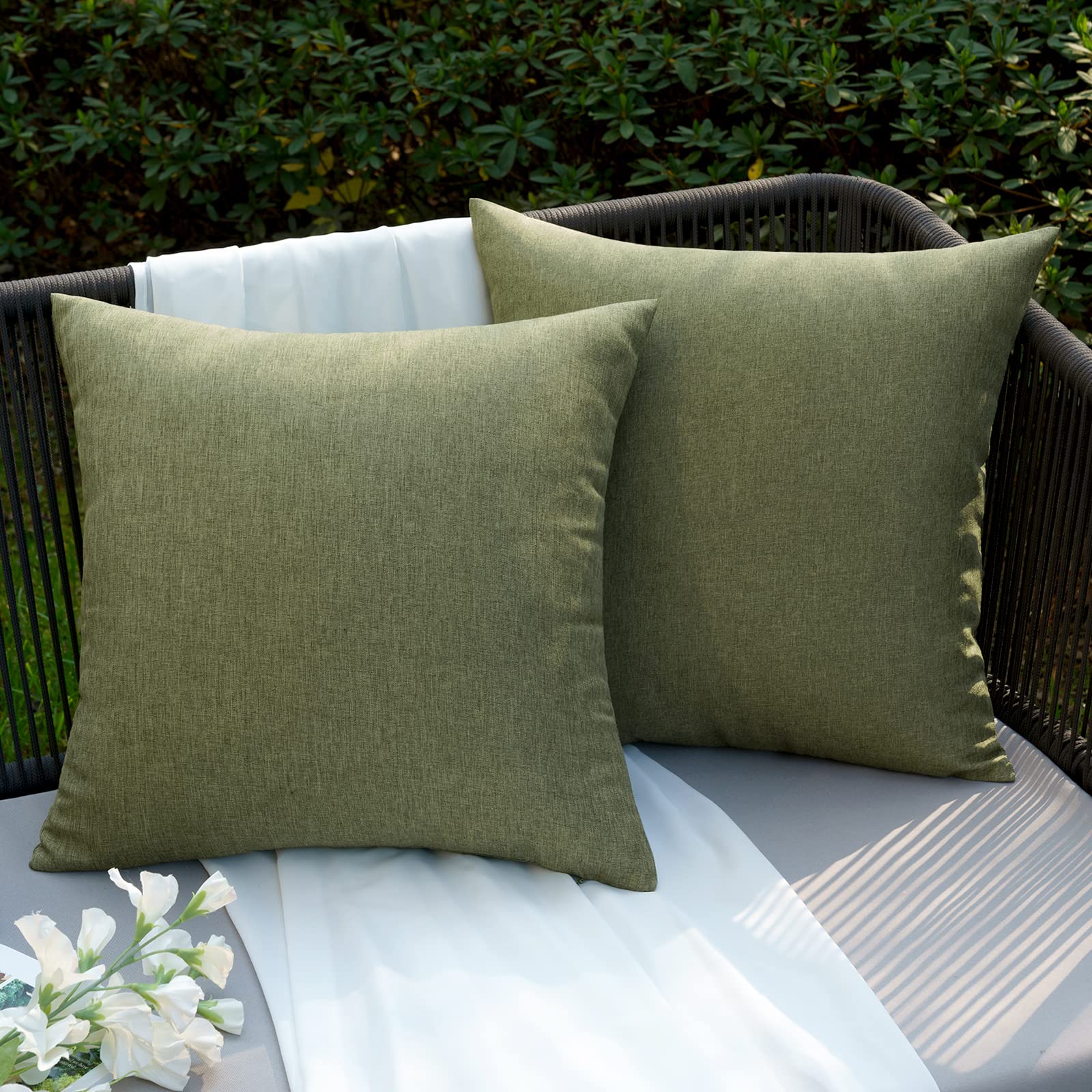 EMEMA Outdoor Cushion Covers Waterproof Decorative 16 x 16 Inch Throw Pillow Covers for Furniture Patio Couch Garden Dark-green Sofa Bed Linen Balcony Outside Cushions 40 x 40 cm Set of 2