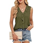 Blooming Jelly Women's V Neck Ruffle Sleeveless Business Casual Tank Top