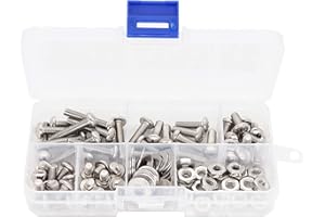 binifiMux 110pcs 10-32 Pan Phillips Screws Hex Nuts Flat Washers Assortment Kit, 1/4" 5/16" "3/8" "5/8" 1", 304 Stainless Steel