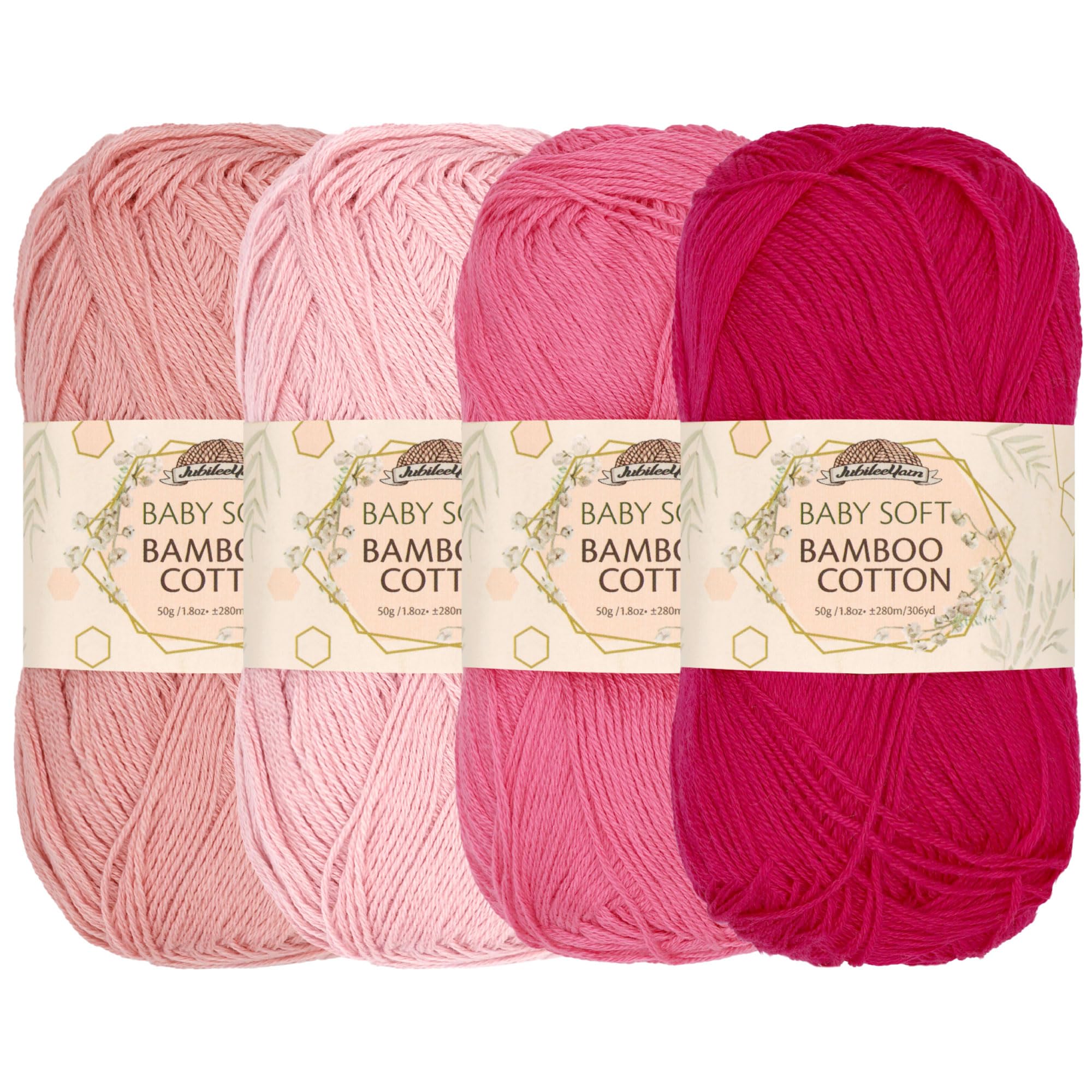 JubileeYarn Baby Soft Bamboo Cotton Yarn - 50g/Skein - Shades of Pink - 4 Skeins