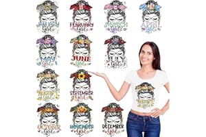 NANZHOO 12 Sheets DTF Transfers Ready to Press Iron on Transfers for T-Shirts, Girl Iron on Decals Patches 12 Months Heat Transfer Vinyl DTF Transfers Stickers for Clothes Bag Pillow DIY Crafts