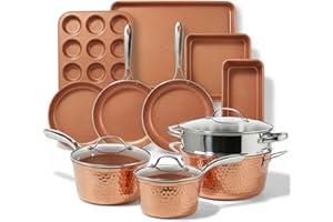 Gotham Steel Hammered Pots and Pans Set Nonstick, 15 Piece Elegant Induction Cookware Set, Long Lasting Nonstick Kitchen Set,