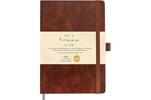 OF A HAPPY KIND Lined Leather Bound Journal Notebook, A5 Hardcover - Brown 5.8x8.3" - Thick 300 Pages College Ruled Paper Journals for Men and Women - Personal and Professional Note Book for Writing & Journaling