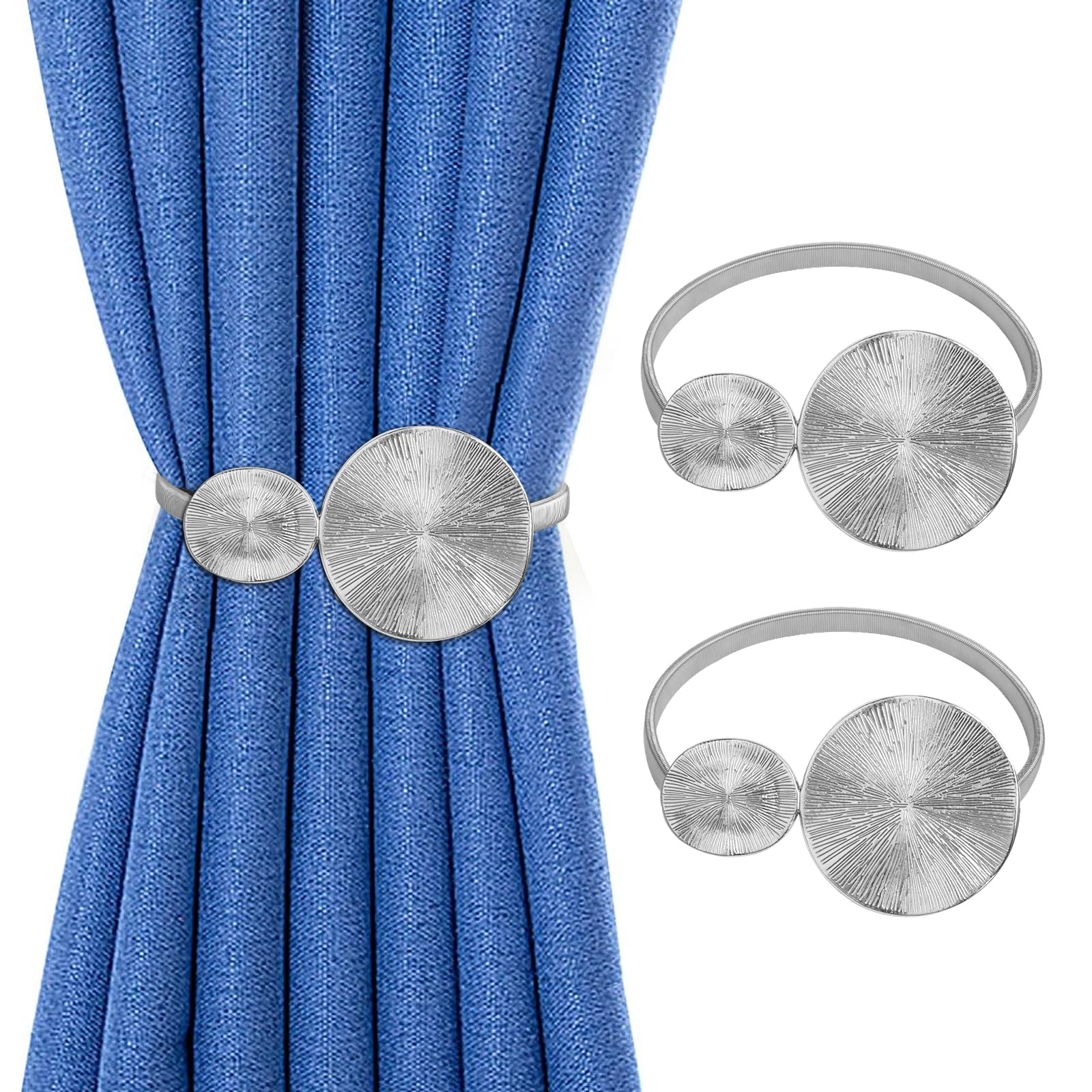 Minicoco 2 Packs Curtain Tie Backs Silver Curtain Tie Backs for Home Office Room Decor Minimalist Style Curtain Holdbacks((Silver Disk)