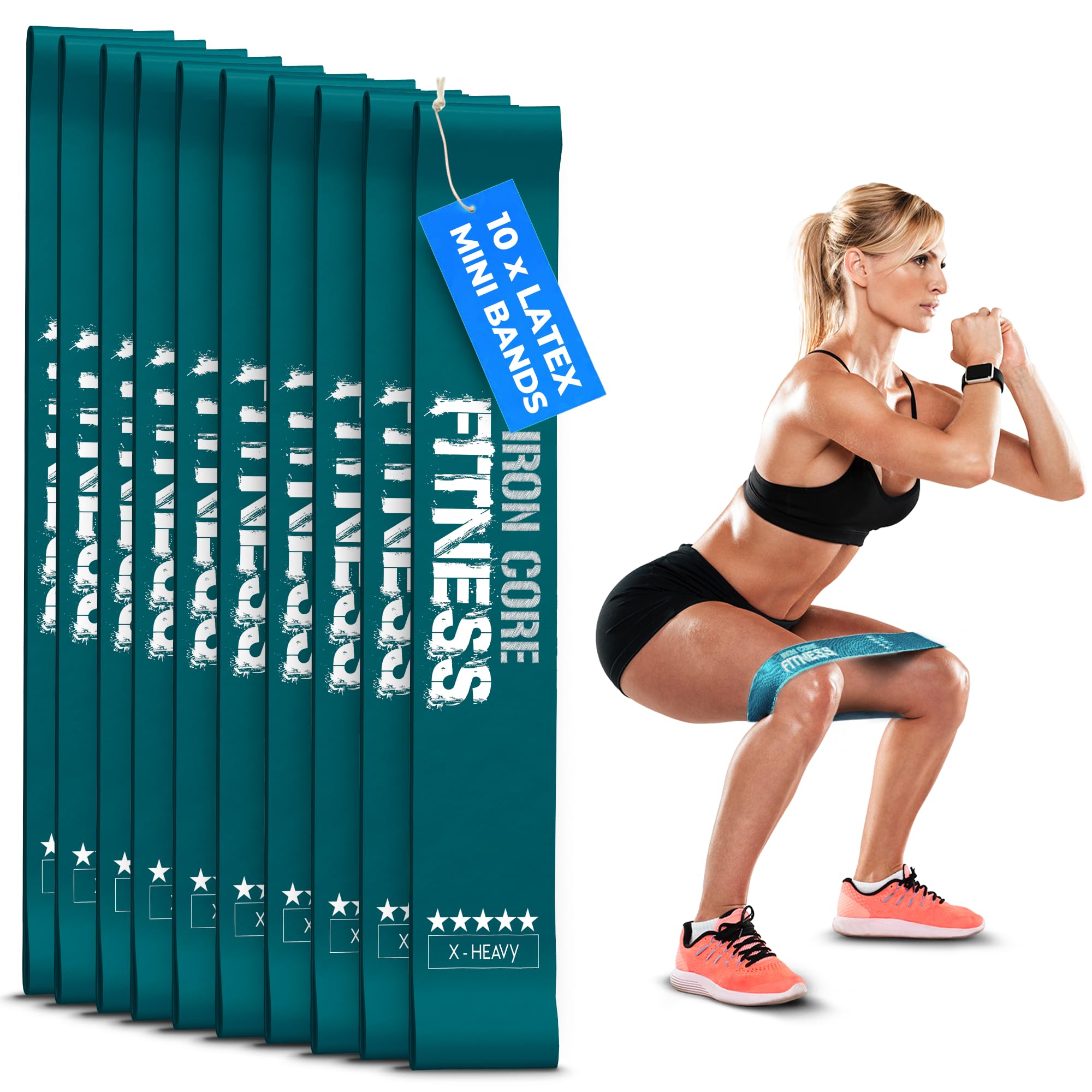 Photo 1 of 10-Pack Set X-Heavy Resistance Loop Bands – Latex Mini Bands for Workout, Glutes, Legs, and Physical Therapy – Durable Exercise Bands in Bulk for Women and Men – Ideal for Gyms, Studios, and Trainers
