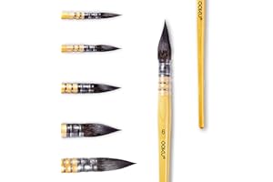 OOKU Professional Quill Brush for Watercolor Painting - Real Squirrel Hair Blend, Short Handle Round Brush for Consistent Flow in Gouache, Watercolor, and Art Painting