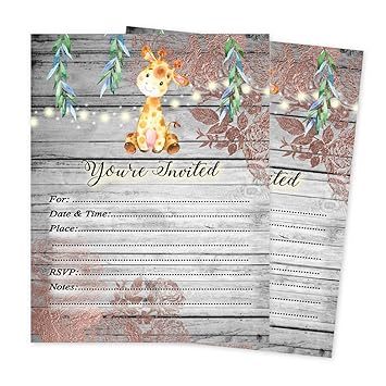 Amazon Com Giraffe Baby Shower Invitations Jungle Theme Boy Girl