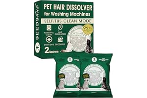 SEEDSHUB Pet Hair Dissolver for Washing Machine - Dog & Cat Hair Remover, 96.7% Hair Dissolution, Stain/Hair Remover for Laundry, 2 Sachets, HE/Top/Front-Load Compatible, Removes Residue & Odors, Septic Safe