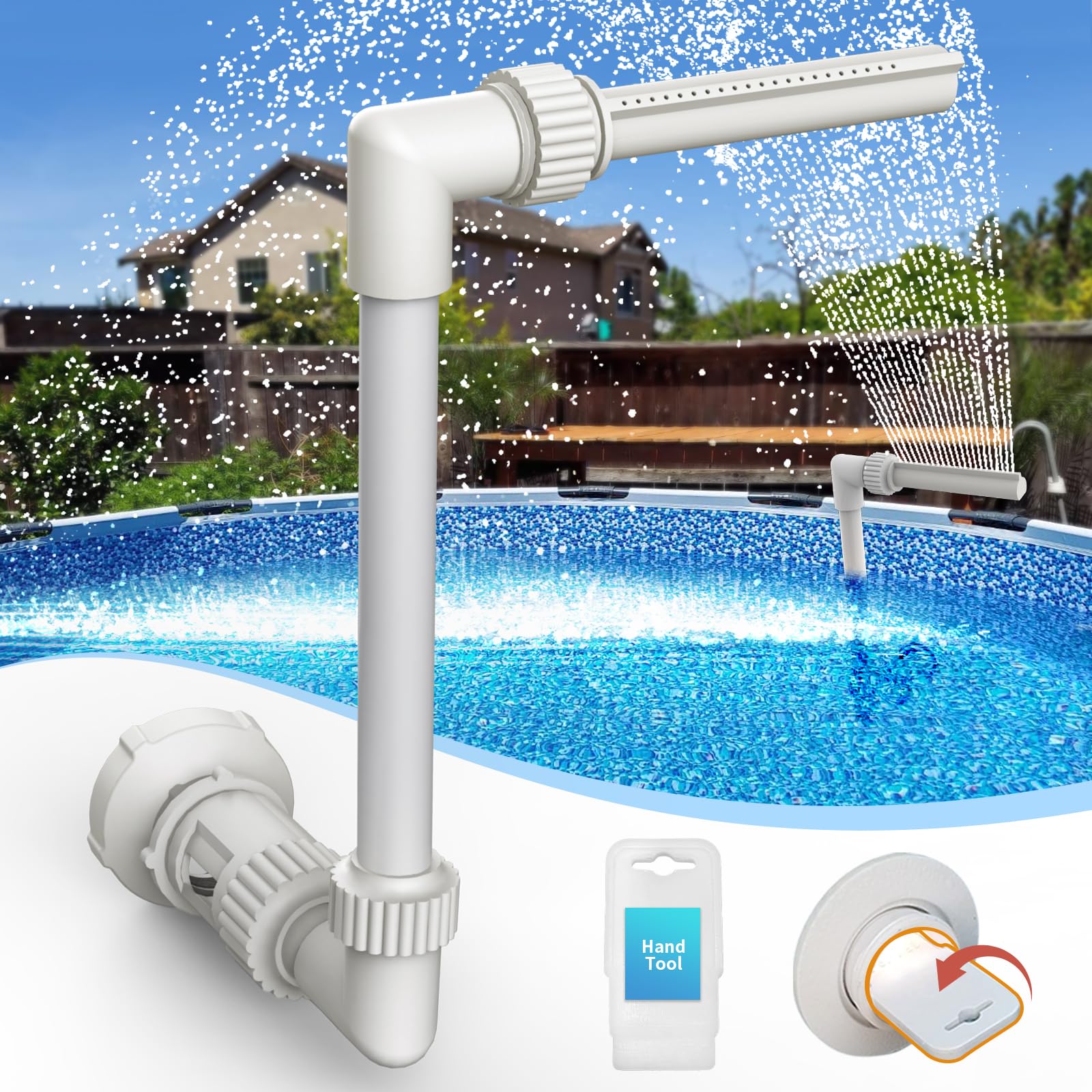 Photo 1 of Klleyna Water-Fountain Swimming-Pool Sprinkle Accessories - Waterfall Above In-ground Pool, Cooling Spray for Outdoor Garden Pond Aerator Circulation, High Pressure Jet Fountain Pump Attachment