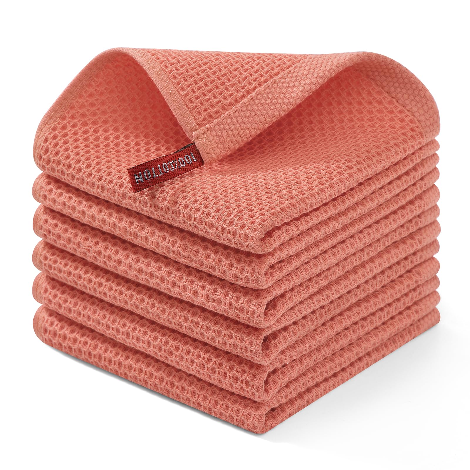 Photo 1 of Homaxy 100% Cotton Waffle Weave Kitchen Dish Cloths, Ultra Soft Absorbent Quick Drying Dish Towels, 12 x 12 Inches, 6-Pack, Coral