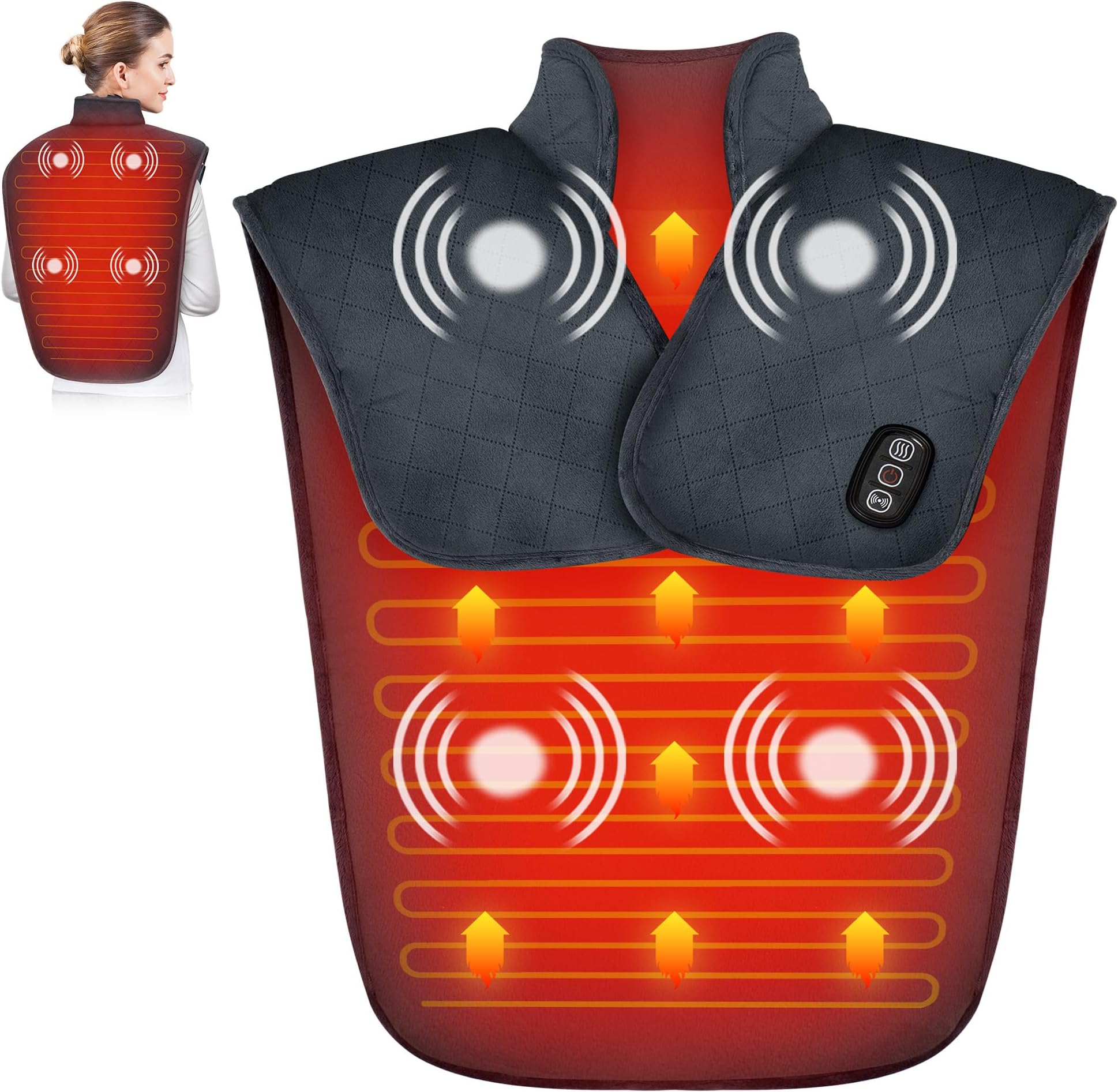 Heating Pad for Neck and Shoulders,Weighted Wearable Wrap Around Heating Pads with Massager