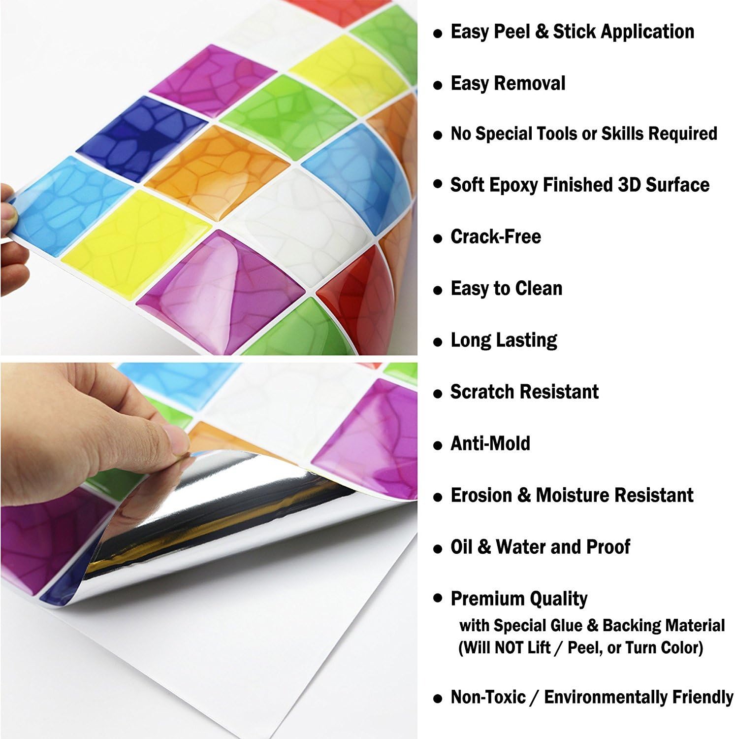 Cocotik 10″x10″ Anti-Mold Peel and Stick 3D Wall Tile in Colorful ...