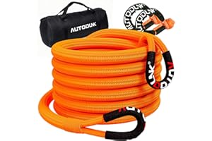 Autodunk 1-1/8" x 30' Kinetic Recovery Tow Rope (48,600lbs), with 2 Soft Shackles Offroad Recovery Kit for 4WD Pick Up Truck, SUV, ATV, UTV (Orange)
