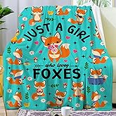 SWEBUTO Fox Blanket Gifts for Girls Women Just A Girl Who Loves Foxes Plush Fox Lovers Throw Blankets Flannel Cute Animal Foxes Themed Gifts for Kids Teens Adults Room Decor Stuff 60"X50"