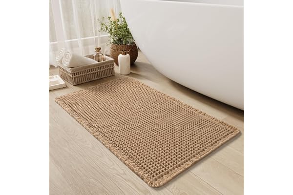 Upgraded Waffle Bath Mat Non Slip Super Absorbent Quick Dry Bath Mats for Bathroom Floor Machine Washable Bathroom Mat Ultra