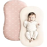 Konssy Muslin Baby Lounger Cover 2 Pack, 100% Cotton Newborn Lounger Cover, Soft and Breathable Lounger Slipcover for Boys Girls, Covers Only (Oat,Pink Sun)