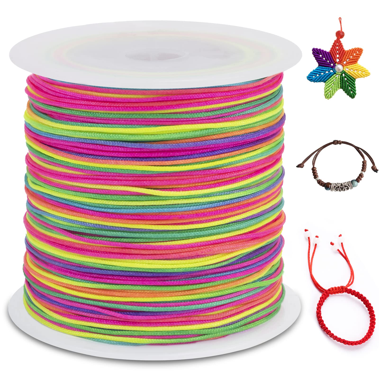 LEREATI Nylon Cord 0.8mm x 100m, Satin Cord Nylon String Macrame Cord, Coloured Beading Thread String for Making Bracelet, Necklace, Chinese Knot, Jewellery (Colour)