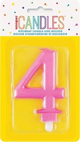 Unique Dazzling Metallic Pink Number 4 Birthday Candle - 1 Pc view 2