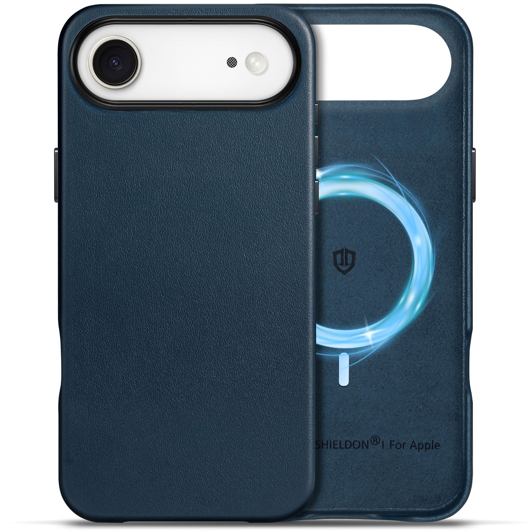 Photo 1 of SHIELDON Genuine Leather Case for iPhone Air 6.5 Inch 2025, Compatible with Magsafe, Magnetic Wireless Charging, Slim Fit, Non-Slip, Anti-Scratch, Shockproof, Metal Button, Camera Bezel - Navy Blue