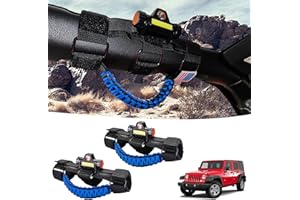 GAIZON 2 Pack Grab Handles Roll Bar Paracord for Jeep Wrangler Accessories Sahara Freedom Rubicon CJ YJ TJ JL JK LJ JLU JKU,Gladiator JT 1955-2023 Interior Accessory,Grip Handle with LED Light(Blue)