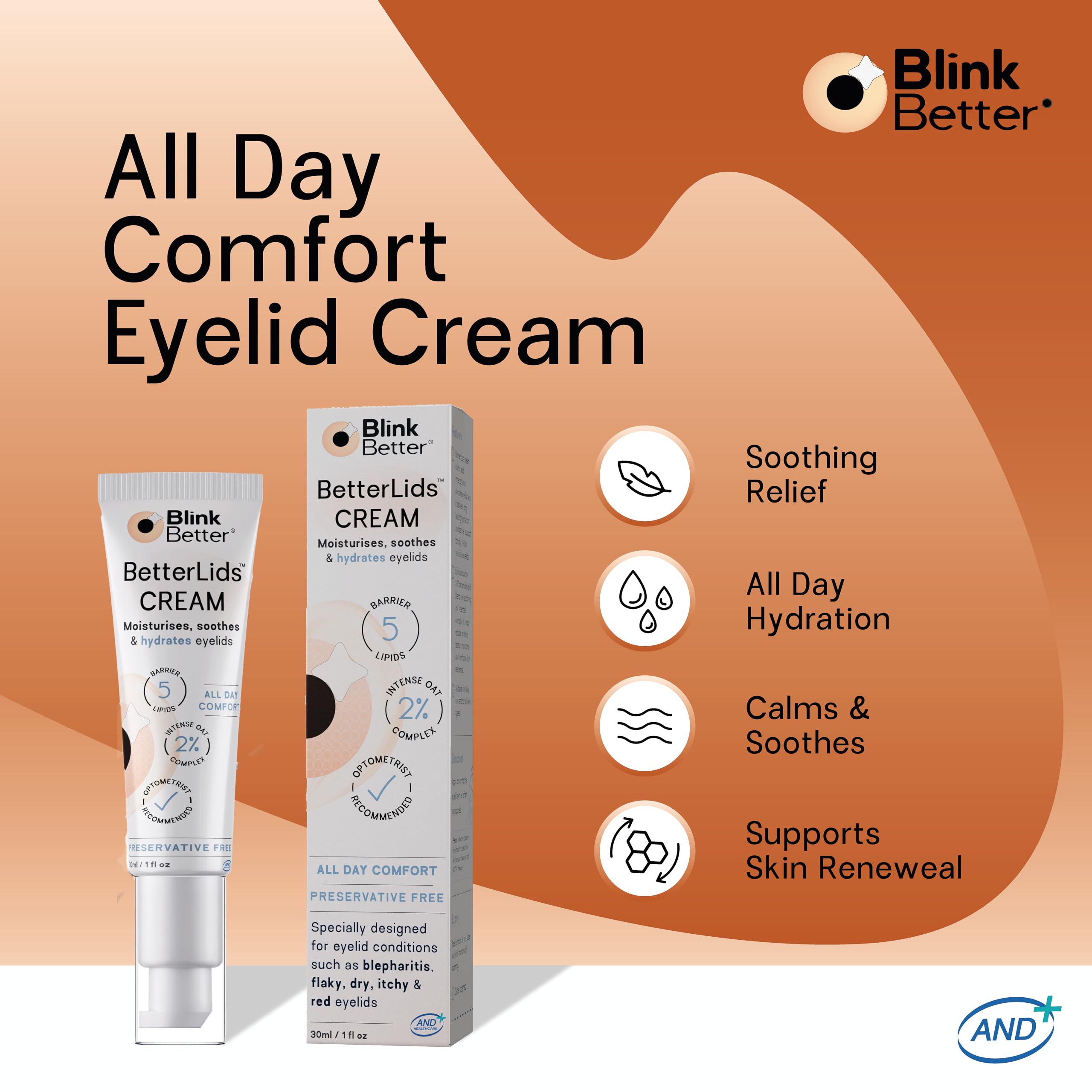 BlinkBetter® Restore Eyelid Cream – 3% Oat Extract & Ceramide Complex – Soothing Hydration & Barrier Support for Dry, Itchy, Red, Sensitive, or Flaky Skin Around the Eyes – All-Day Use – 1oz